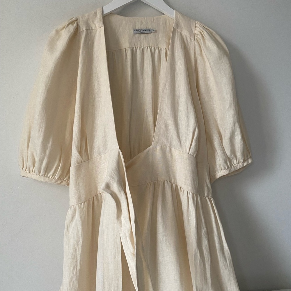 THREE GRACES LONDON Fiona Dress Ivory Linen S/M - Picture 12 of 13